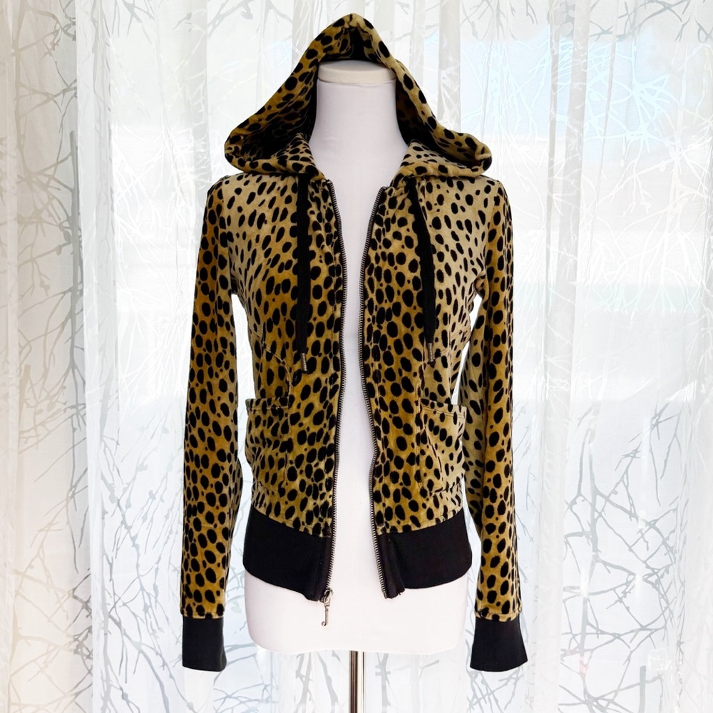 Y2K JUICY COUTURE TAN BROWN BLACK VELOUR VELVET ZIP UP HOODIE SWEATSHIRT - Picture 4 of 9